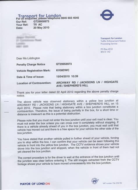 yellow box junction appeal letter sample